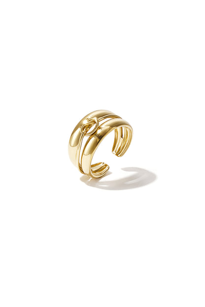 Gelaagde ring met minimalistisch gedraaid detail in de kleur goud
