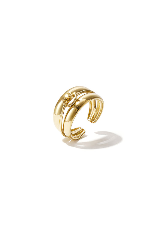 Gelaagde ring met minimalistisch gedraaid detail in de kleur goud