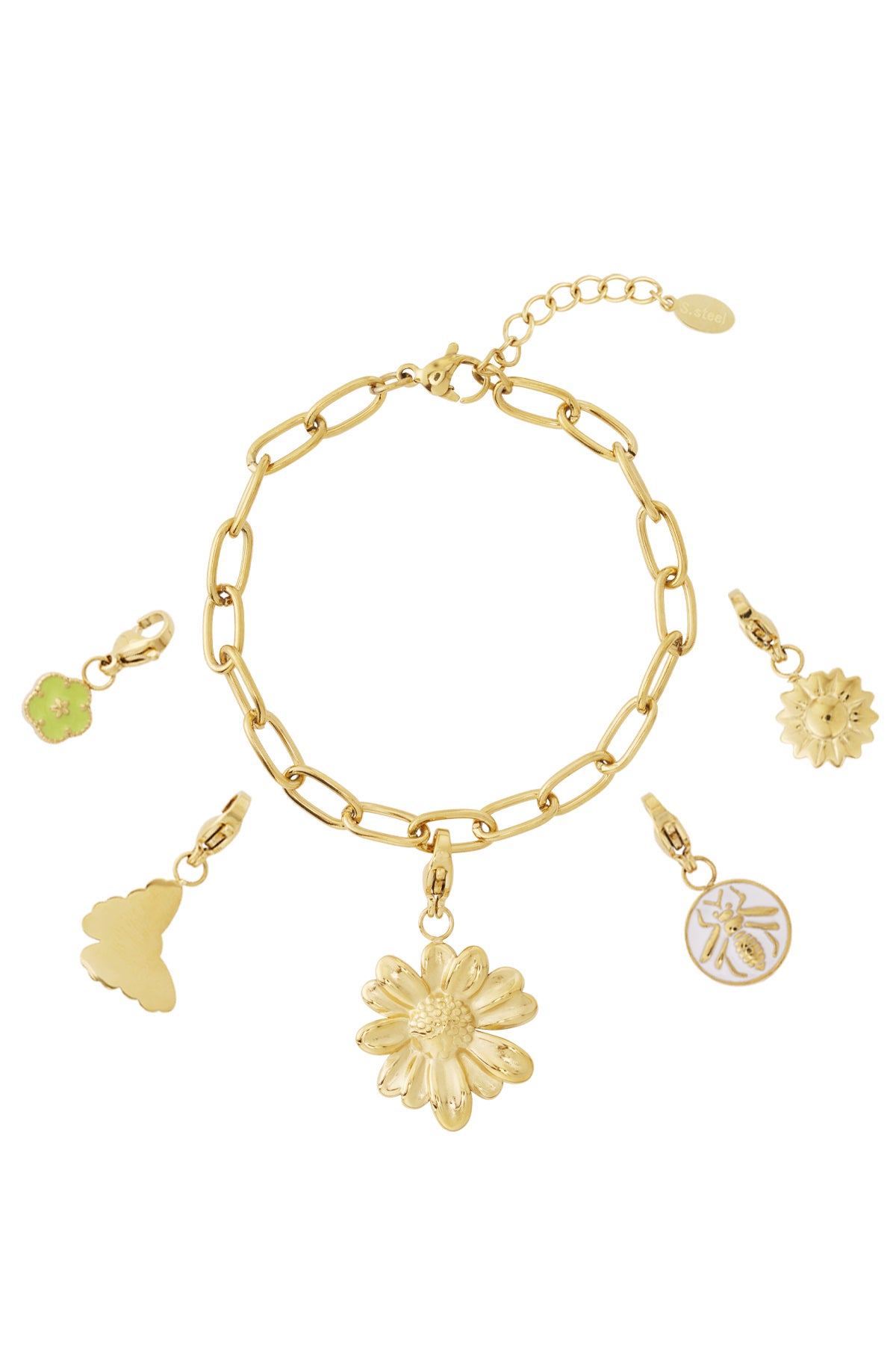 Goud Detailed Flower Bedel Armband RVS Goud – productfoto | Tudor Gems