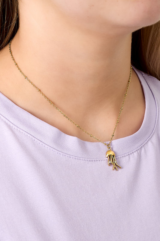 Goud & Zilver Aurelia Jellyfish Ketting RVS – Goud & Zilver – detail close-up | Tudor Gems