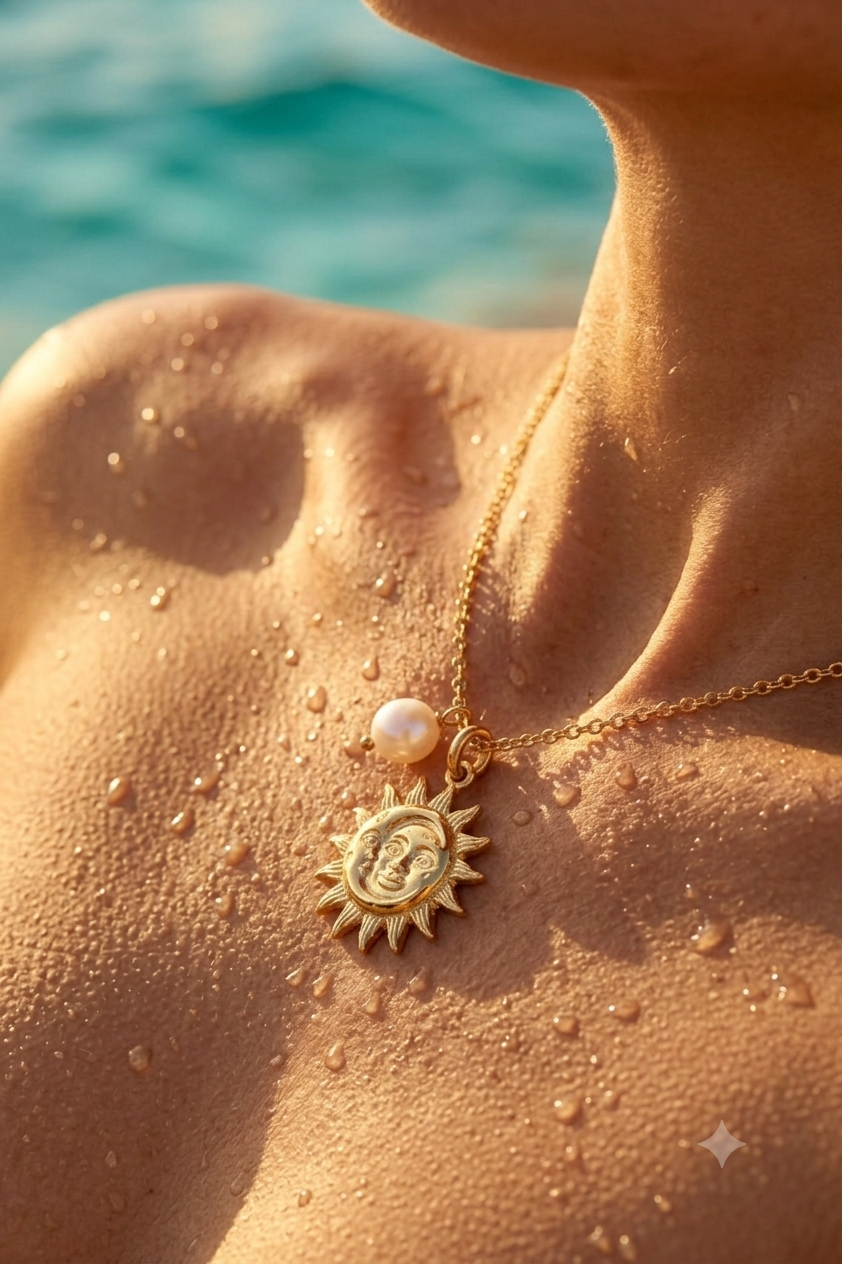Pendentif Solara Sun Collier Acier Inoxydable Or